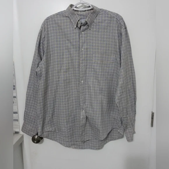 Yves Saint Laurent YSL Men's button down beige Navy blue Checked Shirt 16.5 - Picture 1 of 8